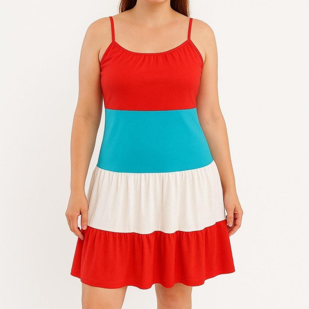 Vintage Normandy Colorblock Mini Dress Red Turquoise White Style 9008 USA Made M